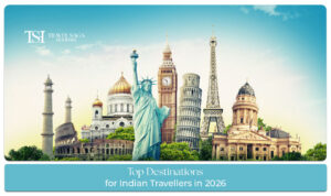 Top travel destinations for Indian tourists in 2026 including beaches, cities, and cultural landmarks.