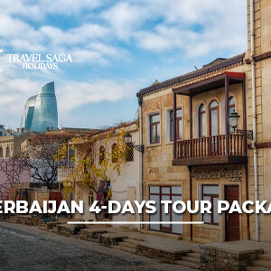 Azerbaijan 4 days tour package from India featuring Baku skyline, Flame Towers, Old City, and guided sightseeing for Indian travelers