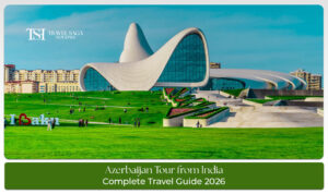 Azerbaijan travel guide from India covering Baku city and Caspian Sea views