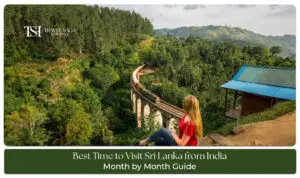 Best Time to Visit Sri Lanka from India with tropical beaches, scenic tea plantations, and happy travelers exploring Sri Lanka.