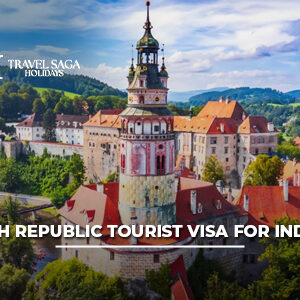 Czech Republic Tourist Visa for Indians with passport, visa documents, Prague skyline, and travel essentials for Indian tourists.