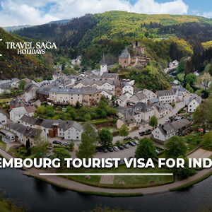 Luxembourg tourist visa for Indians with scenic city view and travel documents
