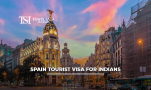 Spain Tourist Visa for Indians with passport, visa documents, and Spain travel landmarks background.