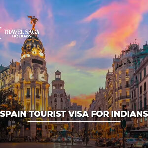 Spain Tourist Visa for Indians with passport, visa documents, and Spain travel landmarks background.