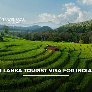 Sri Lanka Tourist Visa for Indians with passport, travel visa approval, and beautiful Sri Lanka beach destination background.