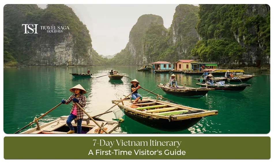 7 day Vietnam itinerary for Indians featuring Hanoi, Halong Bay, Ho Chi Minh City, local food, beaches, and cultural sightseeing experiences.