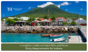 Indian traveler preparing passport and travel documents for a trip to Saint Kitts and Nevis.