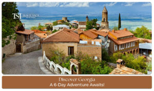 Travelers exploring scenic mountains, historic streets, and famous landmarks during a 6 days Georgia itinerary for Indians
