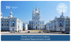 Russia visa application for Indian citizens with passport, approval documents, and travel planning essentials