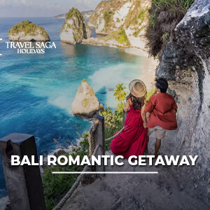 Couple enjoying a romantic Bali getaway with tropical beaches, sunset views, and luxury resort surroundings.