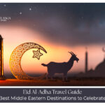 Muslim travelers celebrating Eid Al-Adha with family gatherings, festive meals, and holiday travel preparations during vacation season