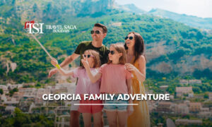 Family enjoying a Georgia adventure holiday with mountain landscapes, sightseeing tours, and fun outdoor activities