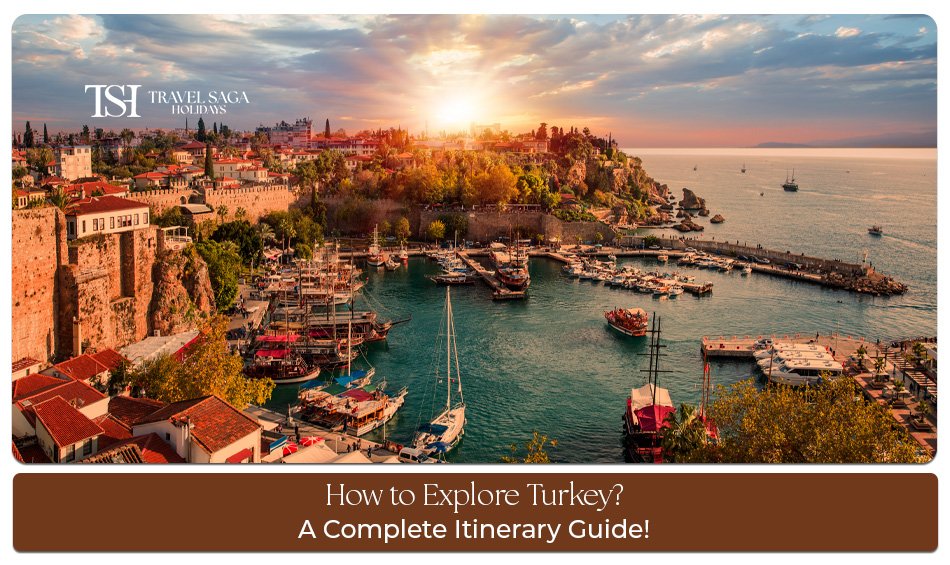 Turkey itinerary guide featuring Cappadocia balloons and Istanbul skyline