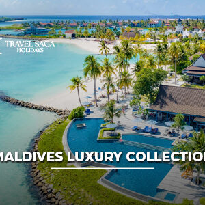 Luxury overwater villas in the Maldives surrounded by crystal-clear turquoise waters, offering an exclusive tropical island experience.