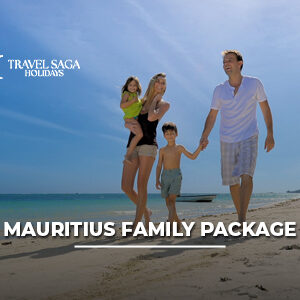 Happy family enjoying a Mauritius holiday package, relaxing on a beautiful beach and exploring island attractions together.