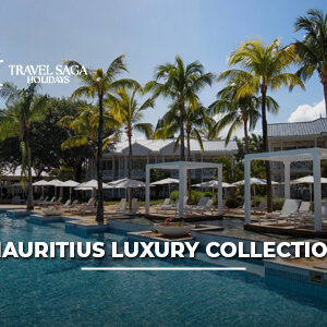 Luxury beachfront resort in Mauritius featuring elegant villas, private pools, tropical gardens, and stunning ocean views.