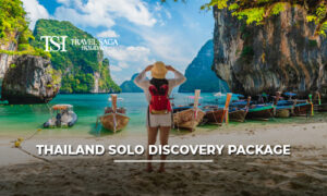Solo traveler exploring Thailand beaches, temples, and vibrant city attractions during a discovery holiday