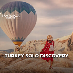 Solo traveler exploring Turkey with scenic views of Cappadocia and Istanbul landmarks