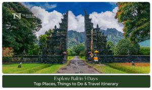 Travellers exploring Bali's top attractions, beaches, temples, rice terraces, and cultural landmarks during a 5-day trip.