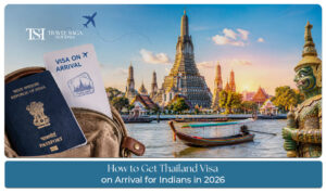 Indian traveller arriving in Thailand and completing the visa on arrival process at the airport.