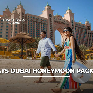 5 Days Dubai Honeymoon Package with Burj Khalifa, desert safari, luxury hotel, Marina cruise, and romantic couple experiences.