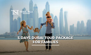 Family enjoying a 5-day Dubai tour package with sightseeing, desert safari, Burj Khalifa visit, and family-friendly attractions.