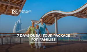 Family enjoying a 7 Days Dubai Tour Package with desert safari, Burj Khalifa visit, sightseeing tours, and family-friendly attractions.