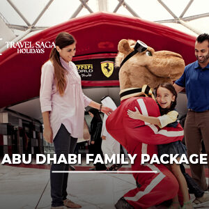 Abu Dhabi family package with parents and children exploring Sheikh Zayed Grand Mosque, Yas Island, and family attractions.