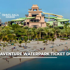 Visitors enjoying thrilling water slides and attractions at Aquaventure Waterpark Dubai.