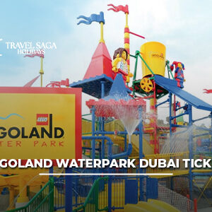 Families enjoying water slides and splash attractions at LEGOLAND Waterpark Dubai.