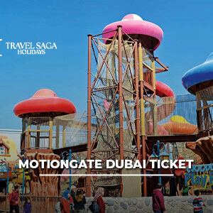 Visitors enjoying thrilling rides and movie-themed attractions at Motiongate Dubai.