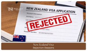 New Zealand visa rejection reasons explained with visa application documents, passport, and refusal notice.