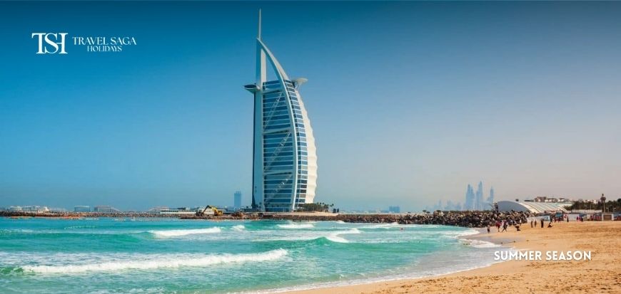 Dubai skyline during the pleasant winter season, showcasing clear skies and popular tourist attractions.