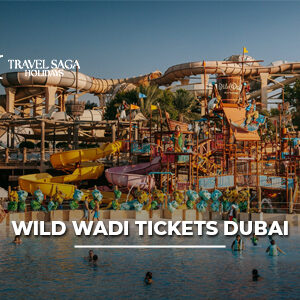 Visitors enjoying exciting water slides and attractions at Wild Wadi Waterpark in Dubai.