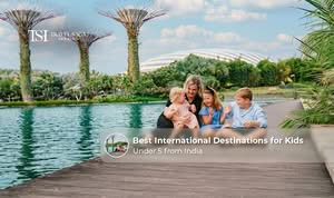 Family with children enjoying fun attractions at an international travel destination
