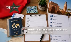 Indian applicant holding a passport and preparing required documents for a Morocco visa application