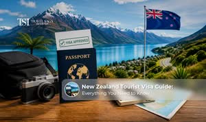 Traveller preparing passport and documents for a New Zealand tourist visa application