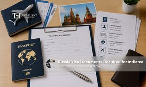 Indian traveller preparing passport and required documents for a Russia visa application