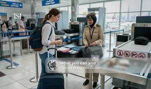 Traveller checking luggage items before entering Dubai under customs regulations