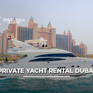 Luxury private yacht rental Dubai cruising along the city's iconic coastline with stunning skyline views