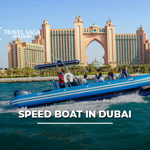 Speed Boat Dubai adventure with stunning views of the Dubai skyline and crystal-clear waters