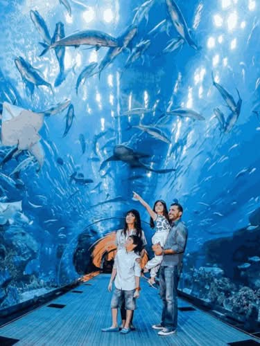 Dubai Mall Aquarium with underwater tunnel and thousands of marine animals