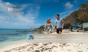 Romantic couple enjoying a beautiful November holiday destination.