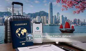Indian traveler exploring Hong Kong's skyline under the visa-free entry arrangement.