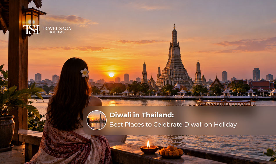 Travellers enjoying colourful Diwali celebrations and festive lights in Thailand.