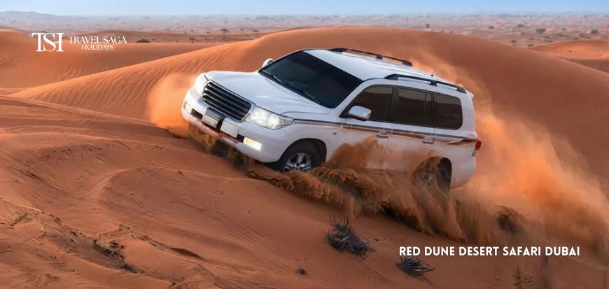 Red Dune Desert Safari Dubai across the scenic red sand dunes.