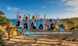 Best destinations to travel with friends in December 2026, featuring scenic holidays, winter adventures and beach getaways