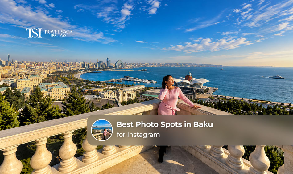 Best photo spots in Baku for Instagram featuring Flame Towers, the Old City and scenic Caspian Sea views