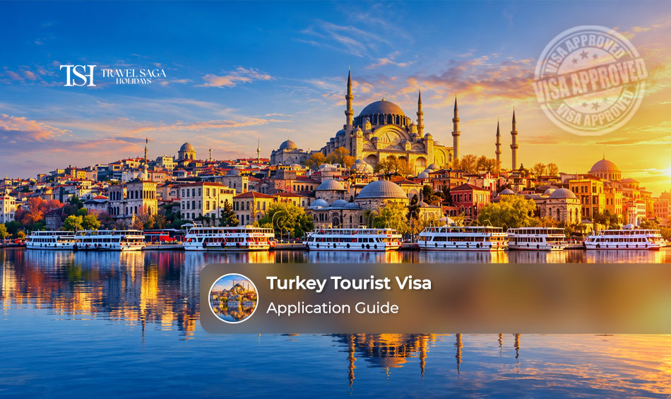 Traveller preparing a passport and documents for a Turkey tourist visa application.